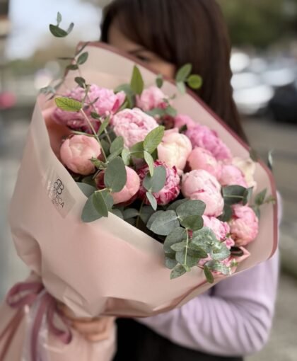15 peonies with eucalyptus bouquet